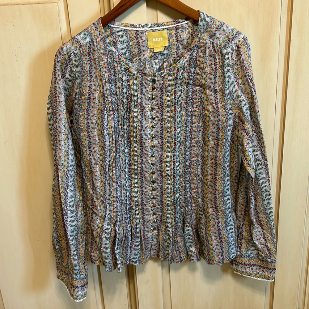 Maeve Multi-Color Pintuck Button Front Blouse